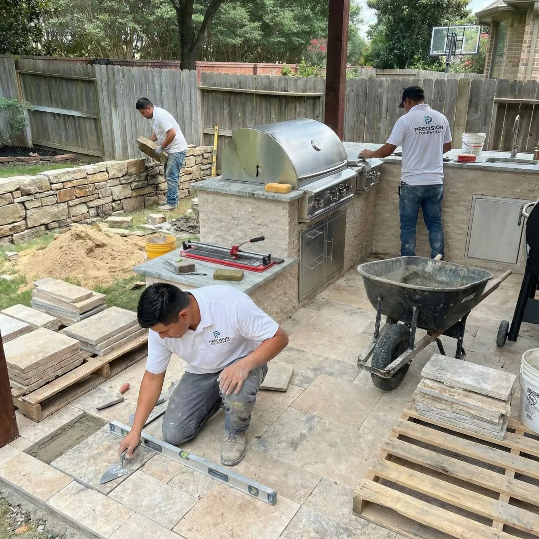 Custom stonework installation featuring elegant patio and outdoor living space in Chimney Springs, GA