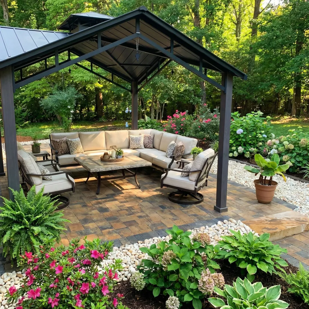 Custom stone patio installation in West Cobb GA backyard
