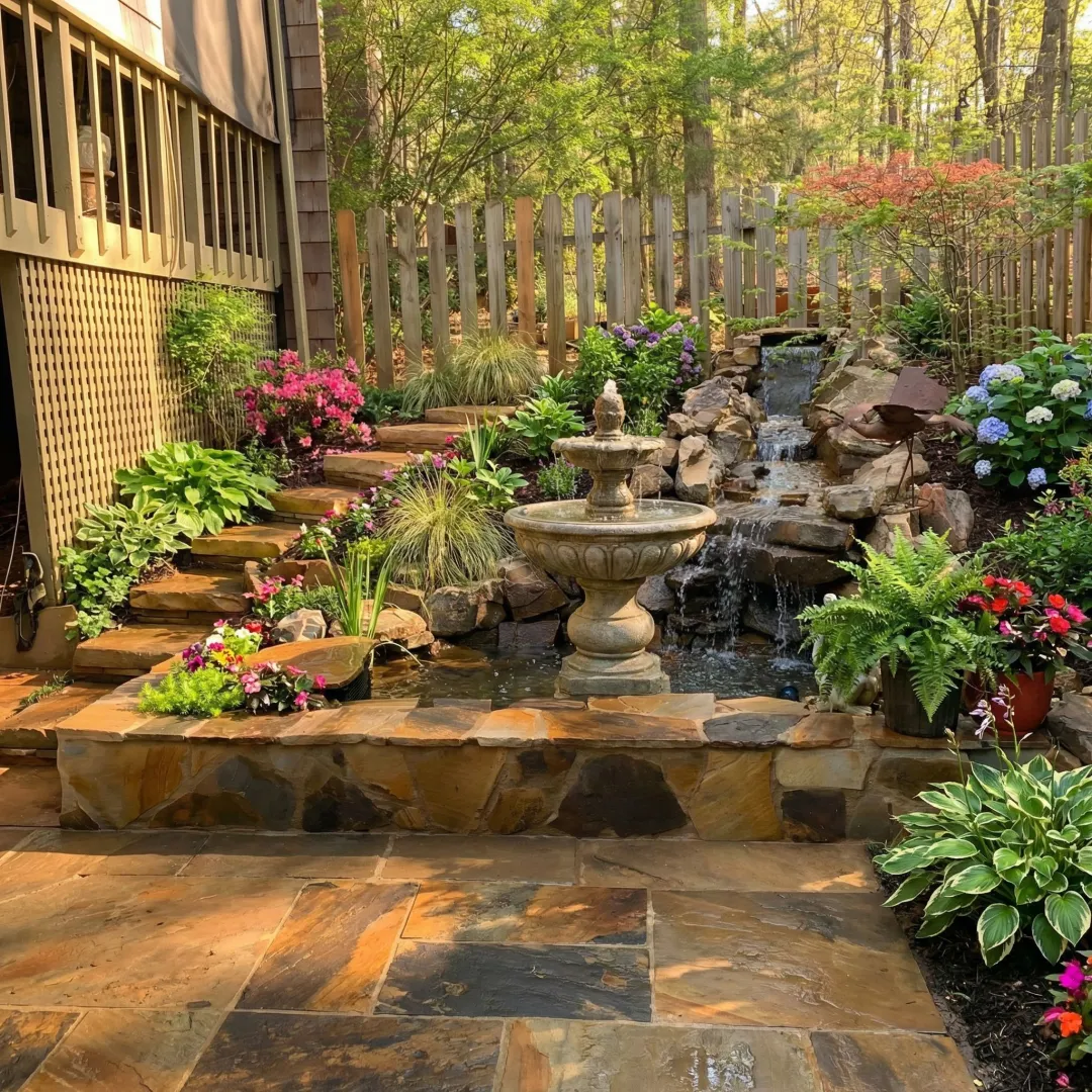 Beautiful custom water feature installation in Marietta backyard