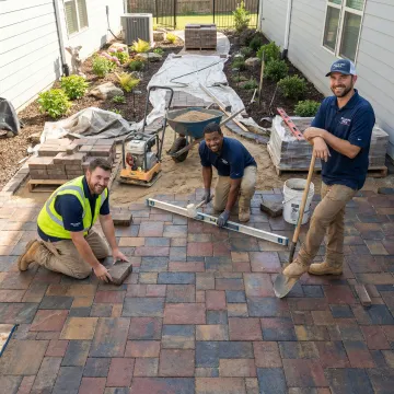 Belgard certified hardscape materials and premium paver installation in progress