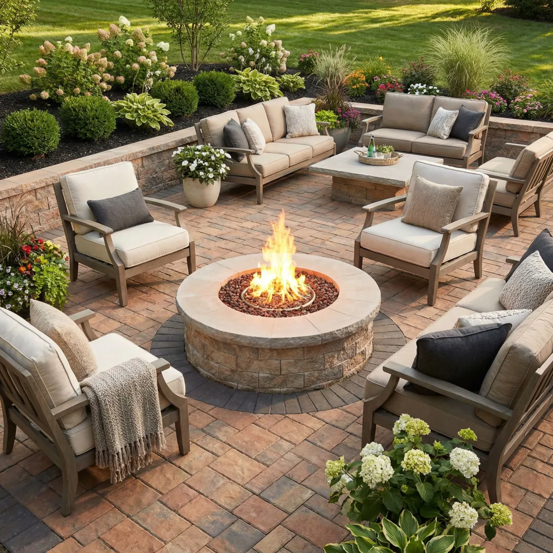 Premium Belgard stone patio with outdoor seating in Georgia backyard