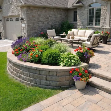 Beautiful completed landscape project featuring custom hardscape and plantings
