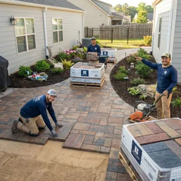 Professional paving stone installation showing elegant outdoor patio