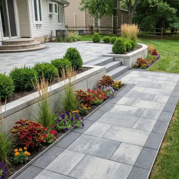 Professional commercial landscape design with elegant hardscaping and greenery
