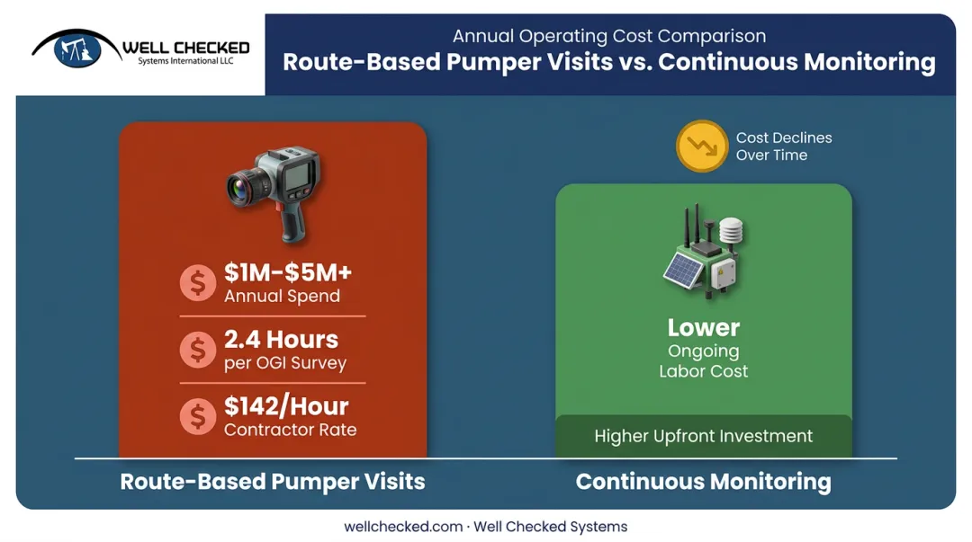 Route-based inspection costs versus continuous monitoring cost comparison chart