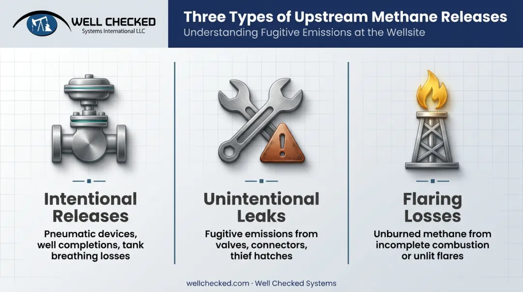 Three categories of upstream methane emissions releases breakdown