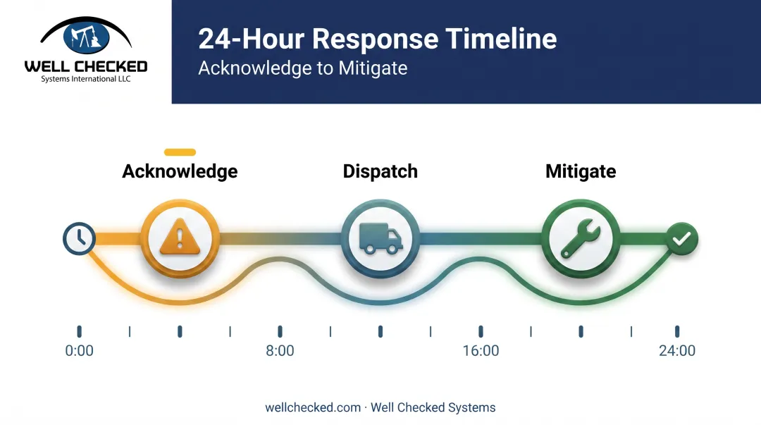 24-hour leak response workflow from acknowledgment to mitigation