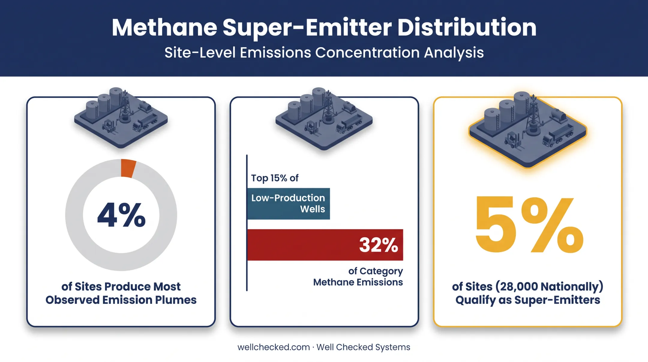 Super-emitter methane distribution across oil and gas well sites