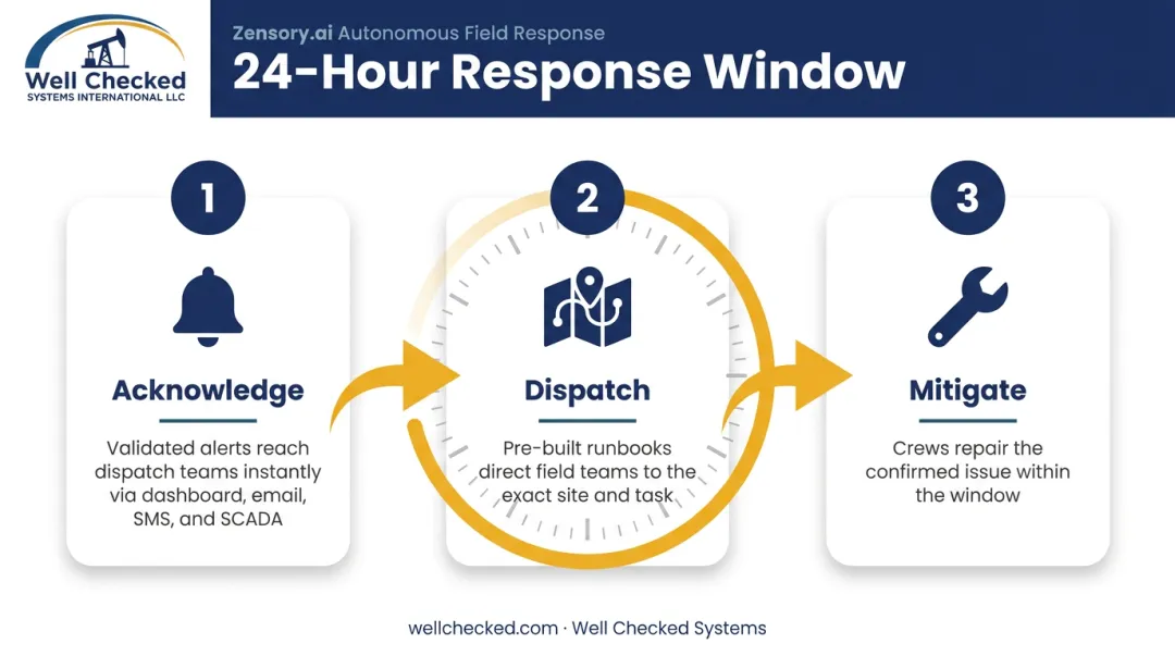 24-hour acknowledge dispatch mitigate methane leak response workflow