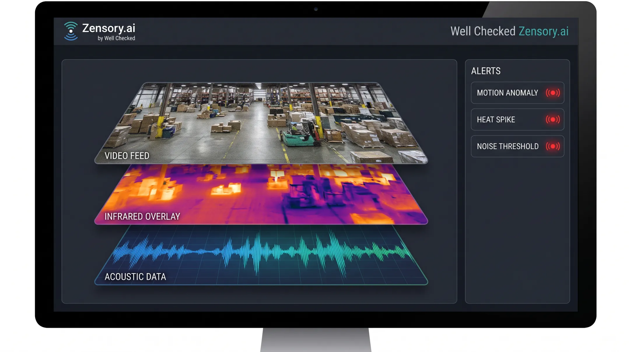 Zensory.ai platform dashboard showing multi-sensor leak detection interface