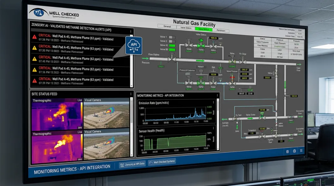 Zensory.ai dashboard displaying validated methane alerts alongside SCADA data
