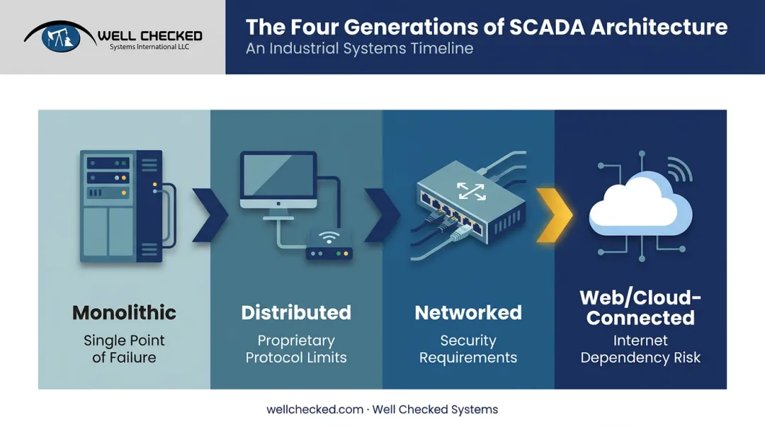 Four generations of SCADA architecture evolution from monolithic to cloud-connected