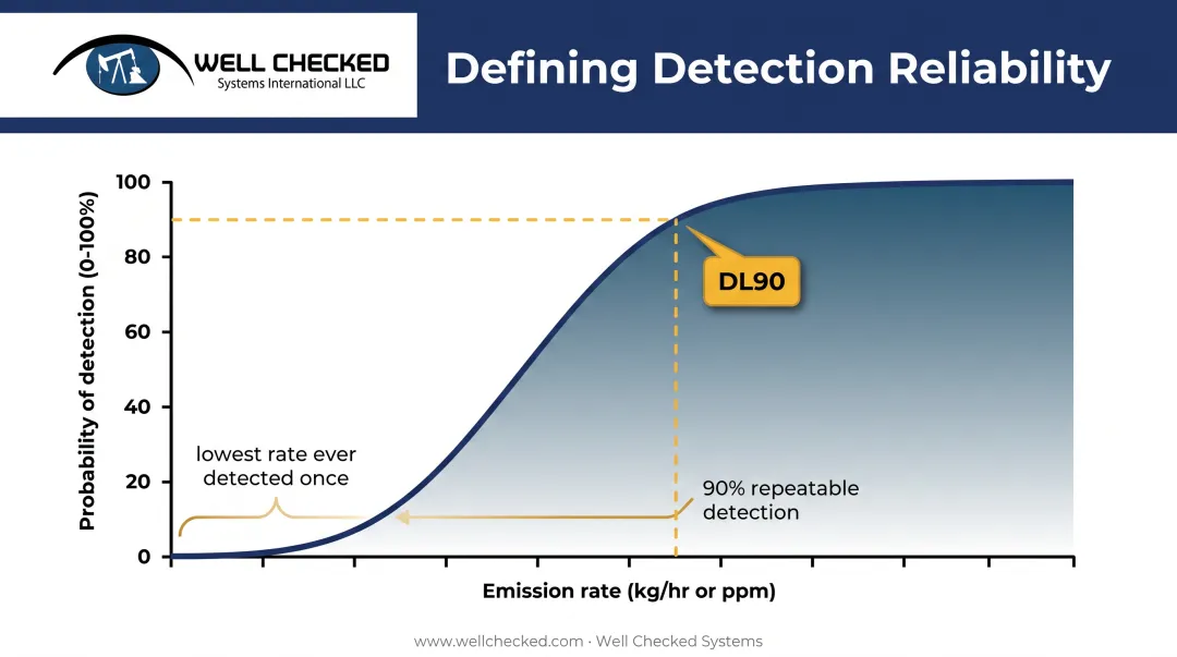 DL90 probability of detection curve for methane sensors