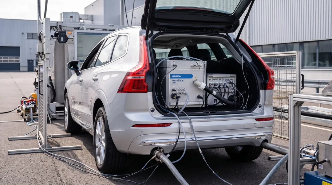 Portable emissions measurement system testing equipment on mobile vehicle