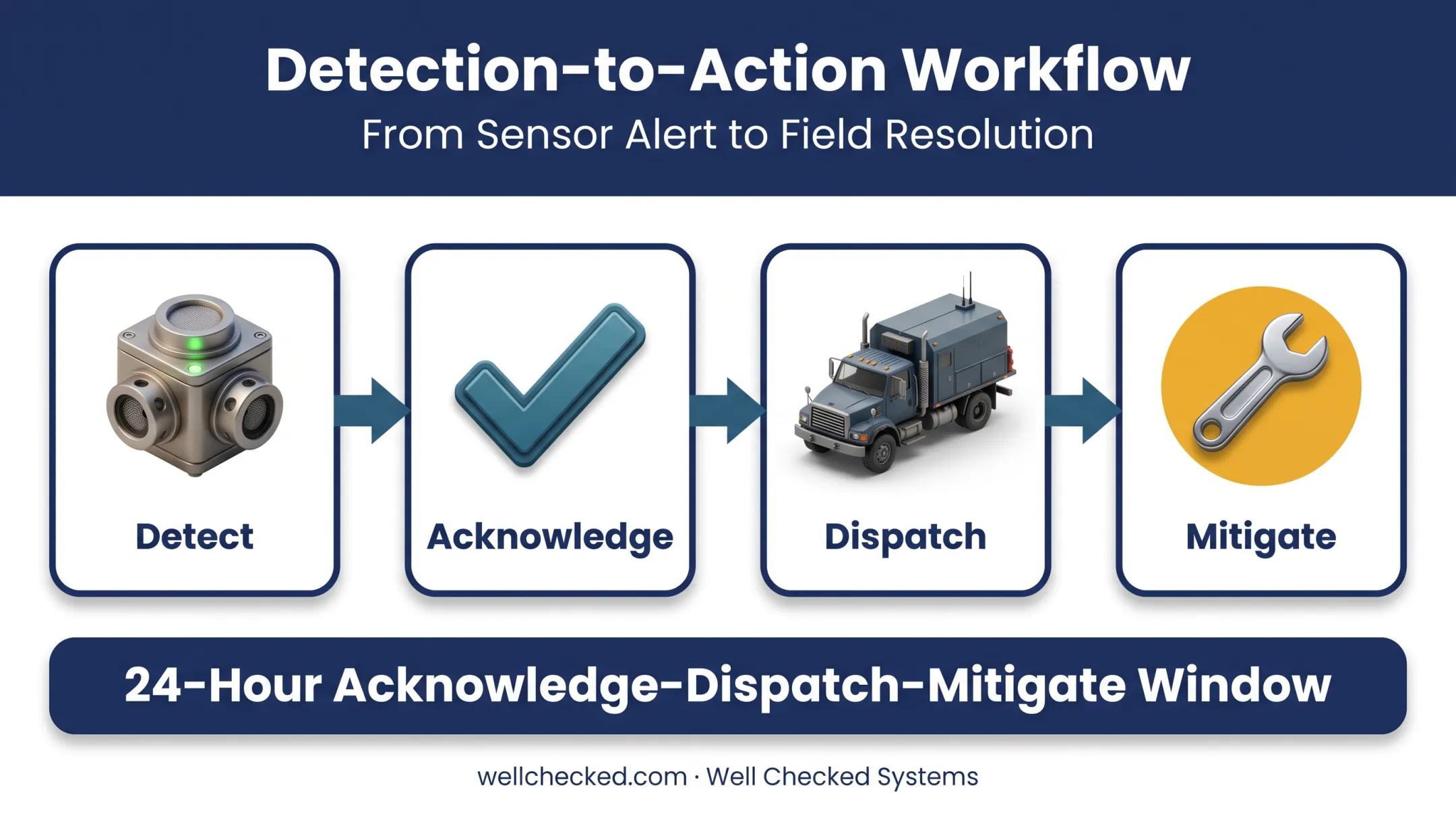 Detection to action workflow diagram from alert to mitigation
