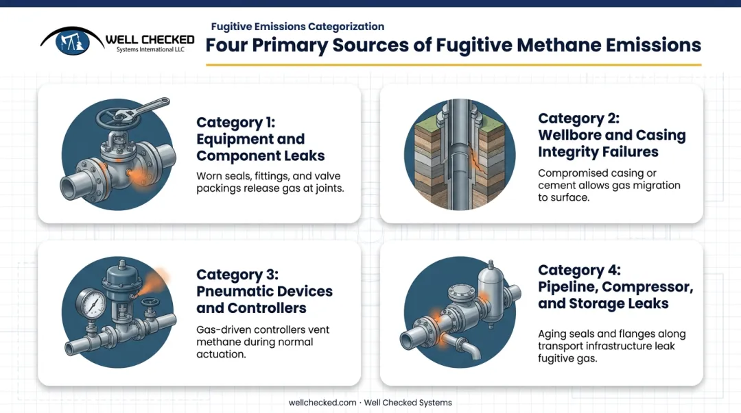 Four common causes of fugitive methane emissions in oil and gas operations
