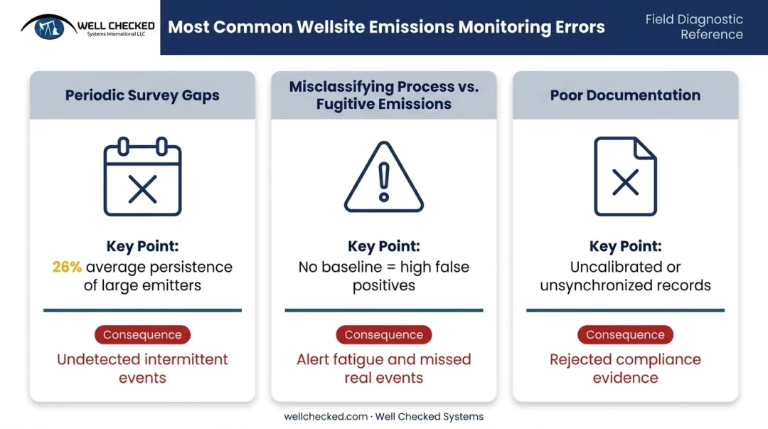 Three most common wellsite emissions monitoring errors and consequences comparison