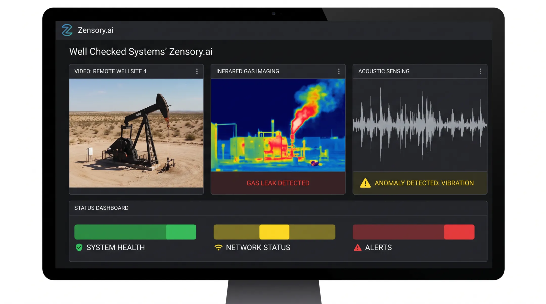 Zensory.ai continuous monitoring dashboard showing multi-sensor wellsite emissions data