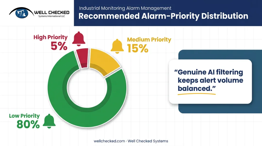 Alarm priority distribution chart showing 80 percent low priority threshold