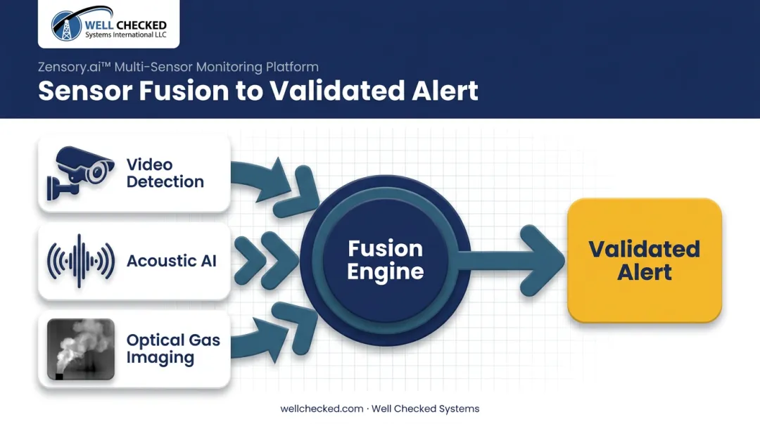 Multi-sensor fusion diagram combining video acoustic gas imaging detection