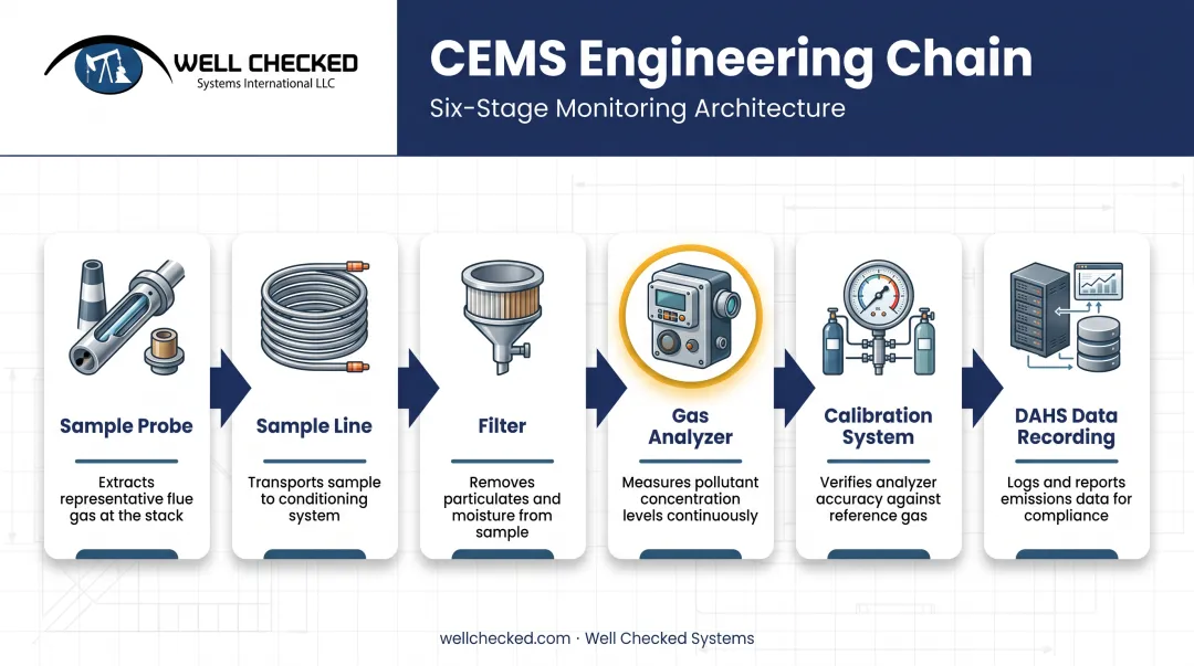 CEMS engineering chain from sample probe to DAHS reporting