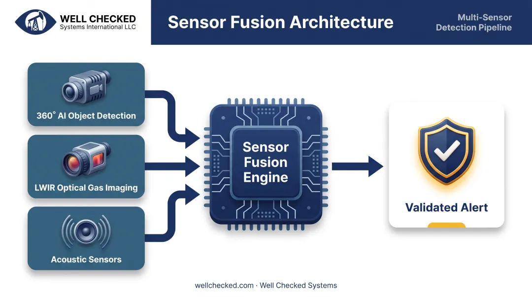 Three-sensor fusion platform combining video acoustic and optical gas imaging data