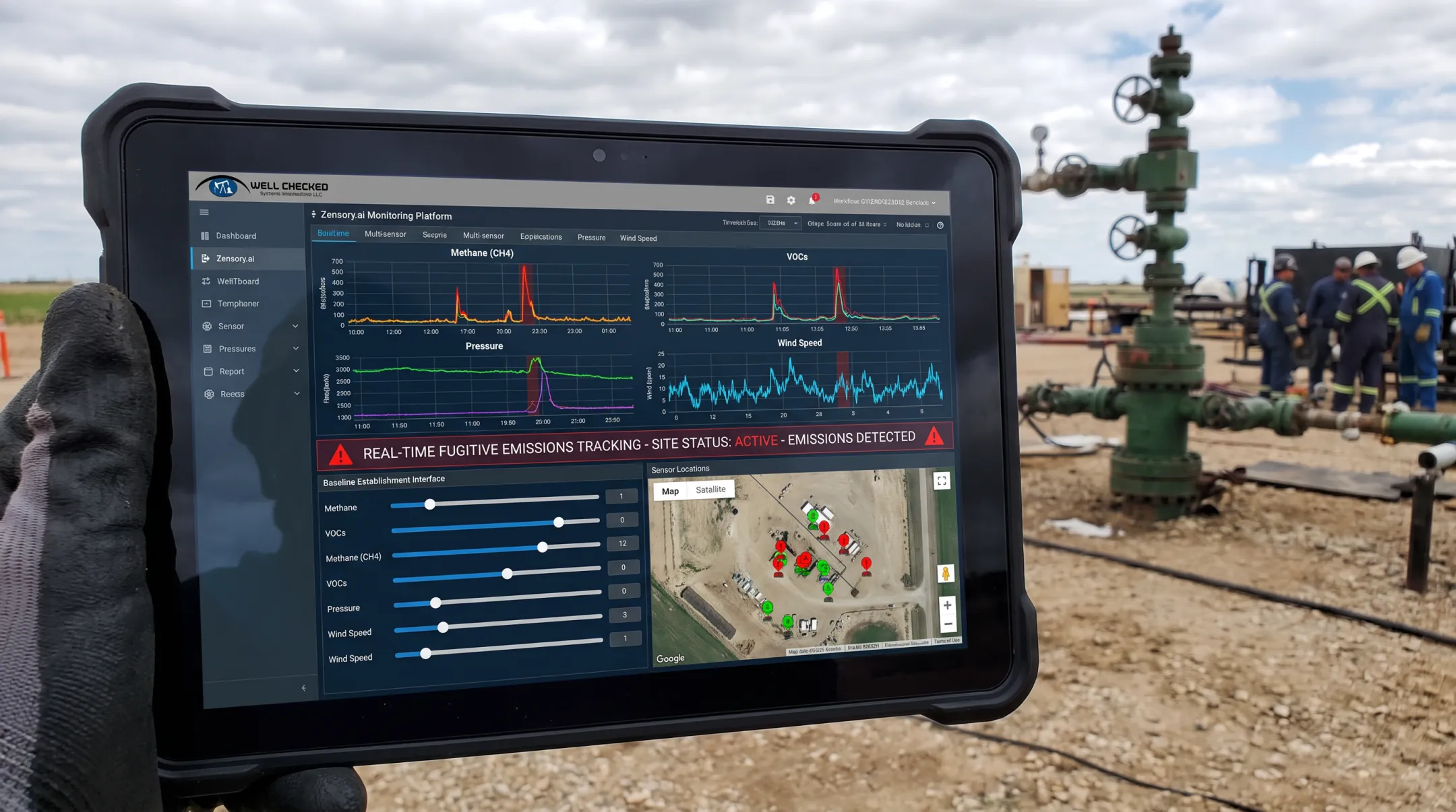 Zensory.ai multi-sensor monitoring platform dashboard at wellsite