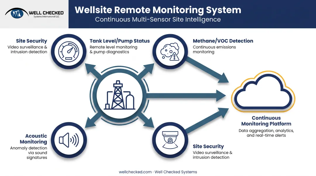 Multi-sensor remote monitoring system components for oil and gas wellsites