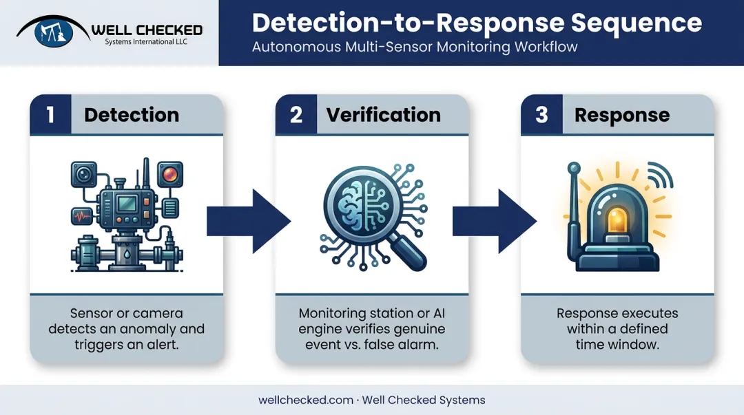 3-step detection to response process for remote video monitoring