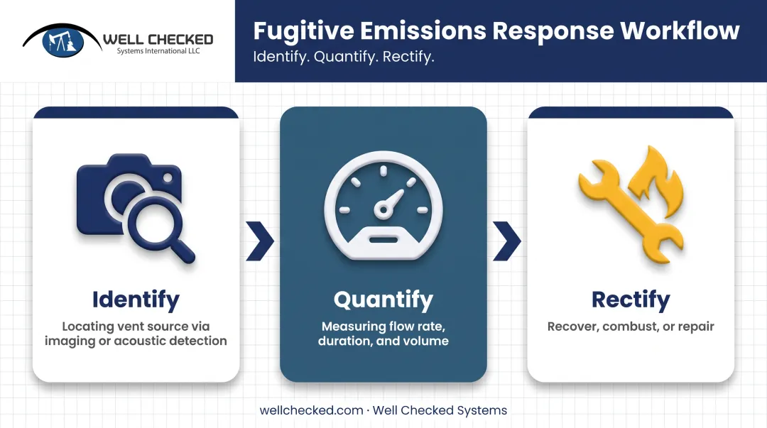 Identify-Quantify-Rectify workflow for vented emissions monitoring process
