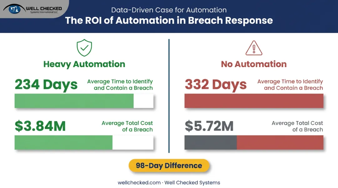Breach detection time and cost comparison for automated versus non-automated security