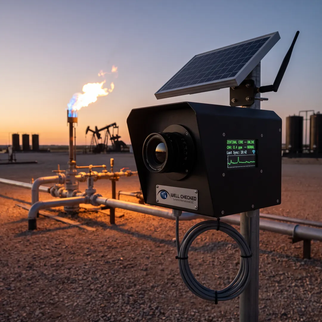 Remote flare stack monitored by industrial cameras