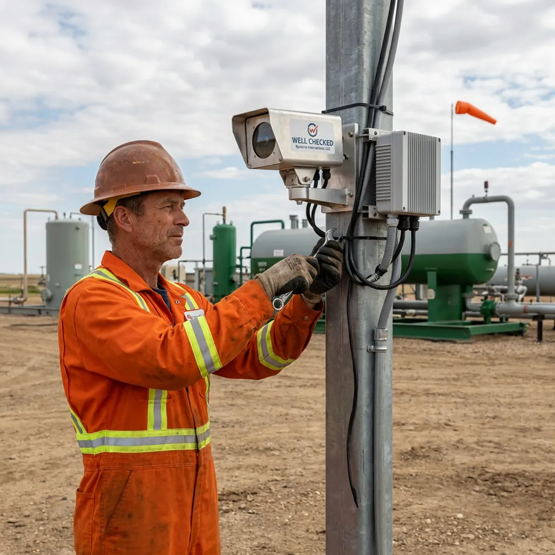 Technician installing methane detection equipment