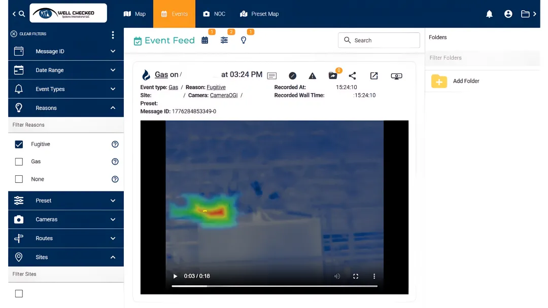 Zentinal Core and IQ dashboard monitoring methane emissions at oil and gas wellsite