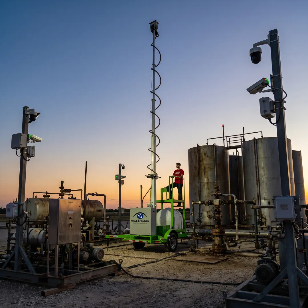 Remote oil and gas wellsite monitored by connected sensors