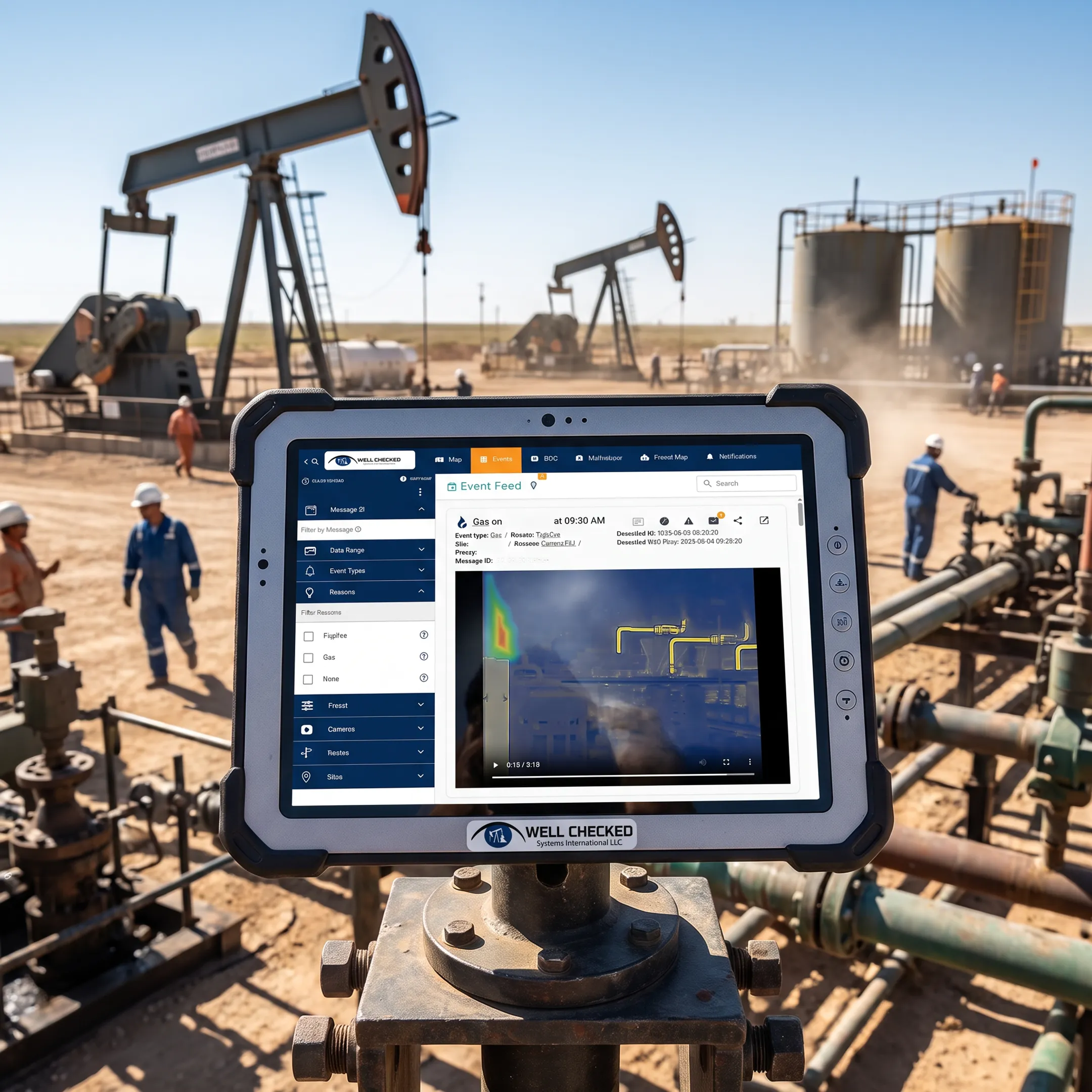 Technician reviewing remote wellsite monitoring data