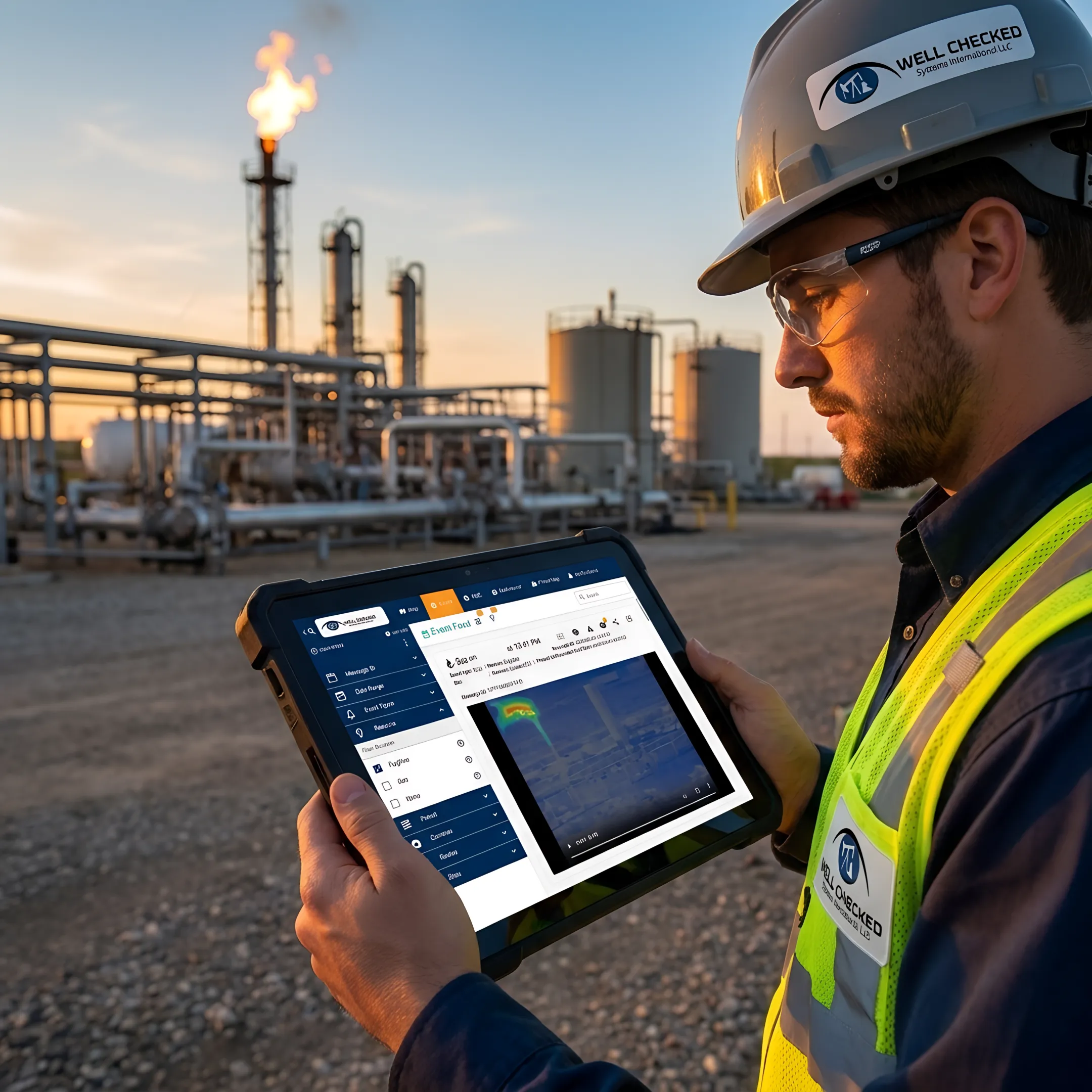 Technician reviewing methane monitoring dashboard