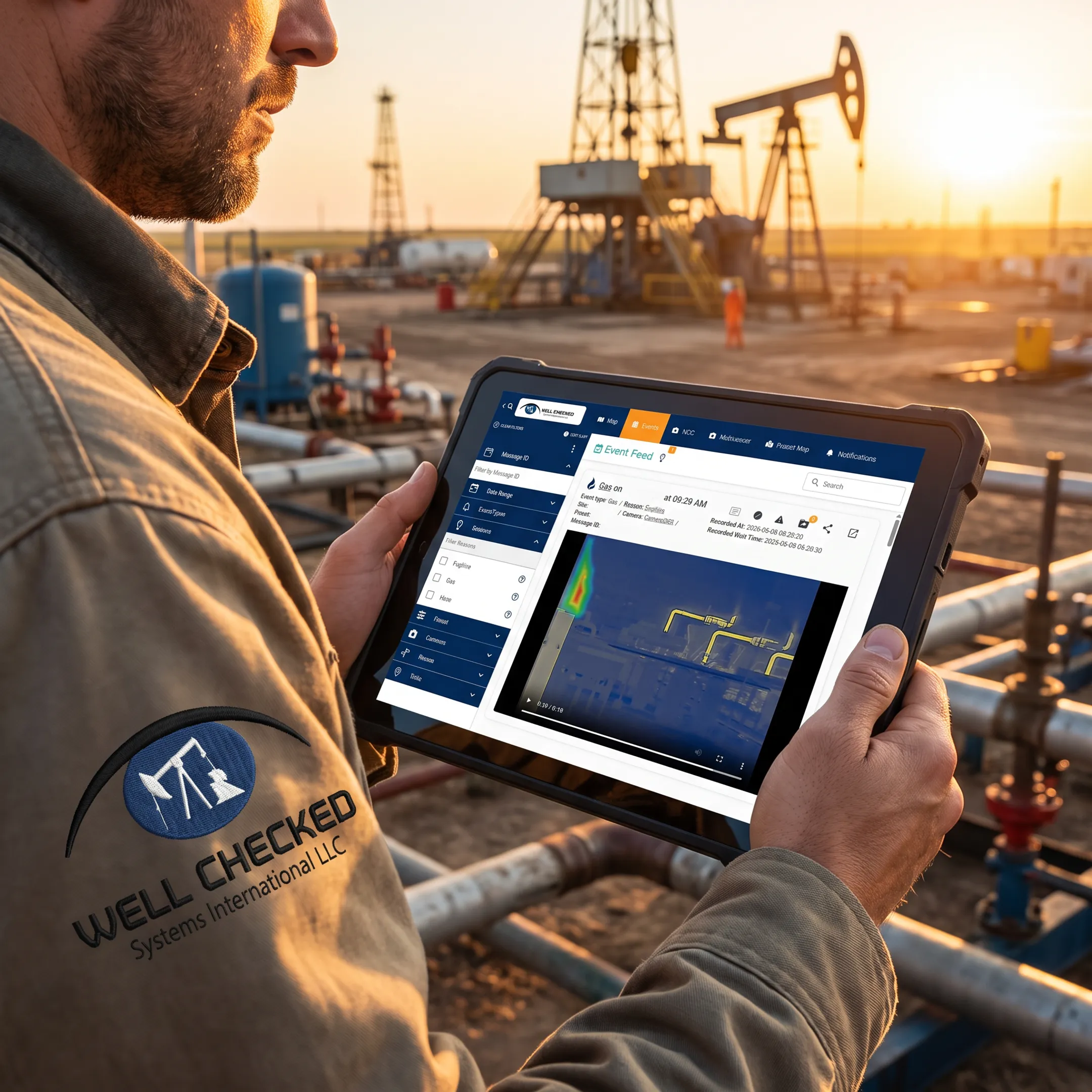 Technician reviewing emissions monitoring data