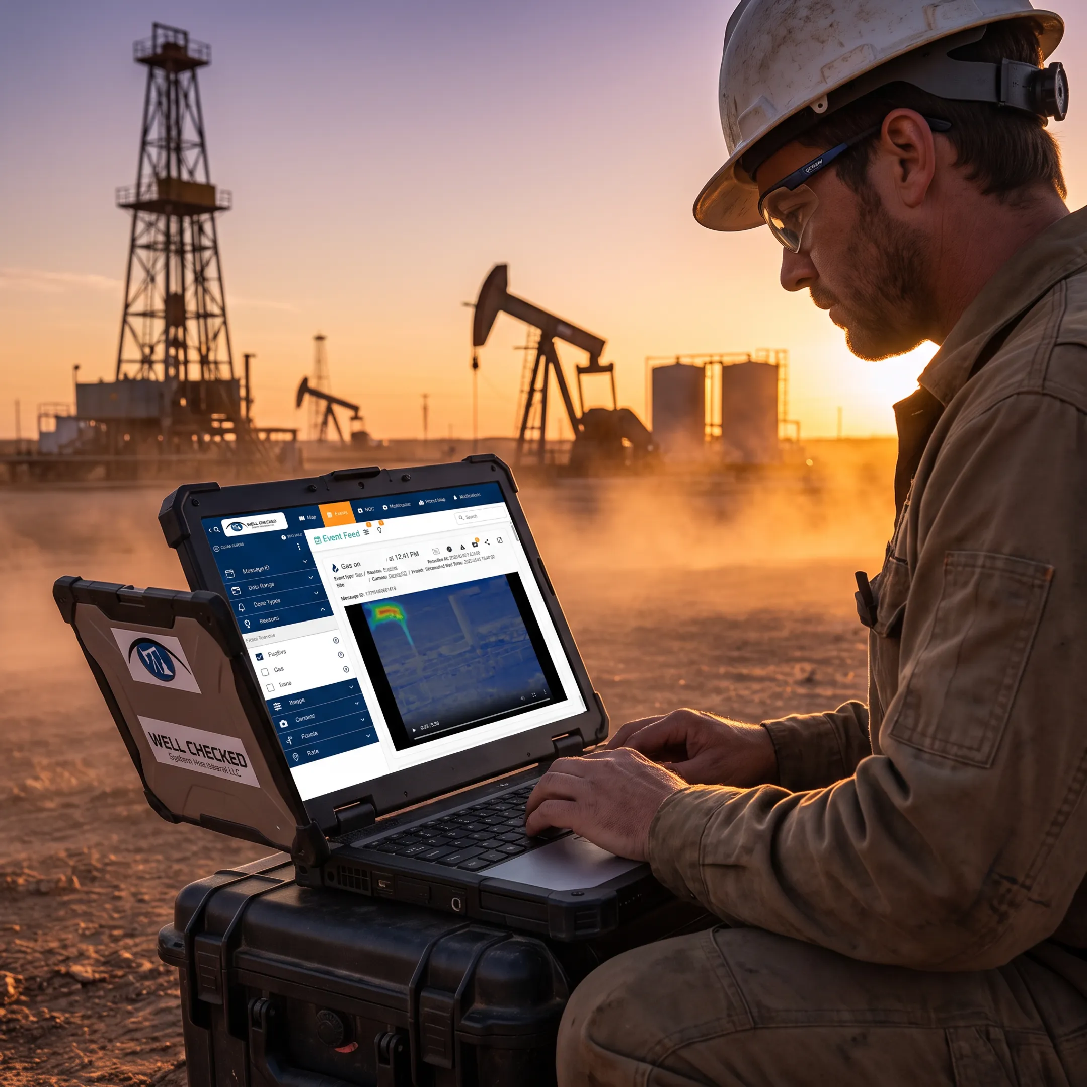 Technician reviewing emissions monitoring data