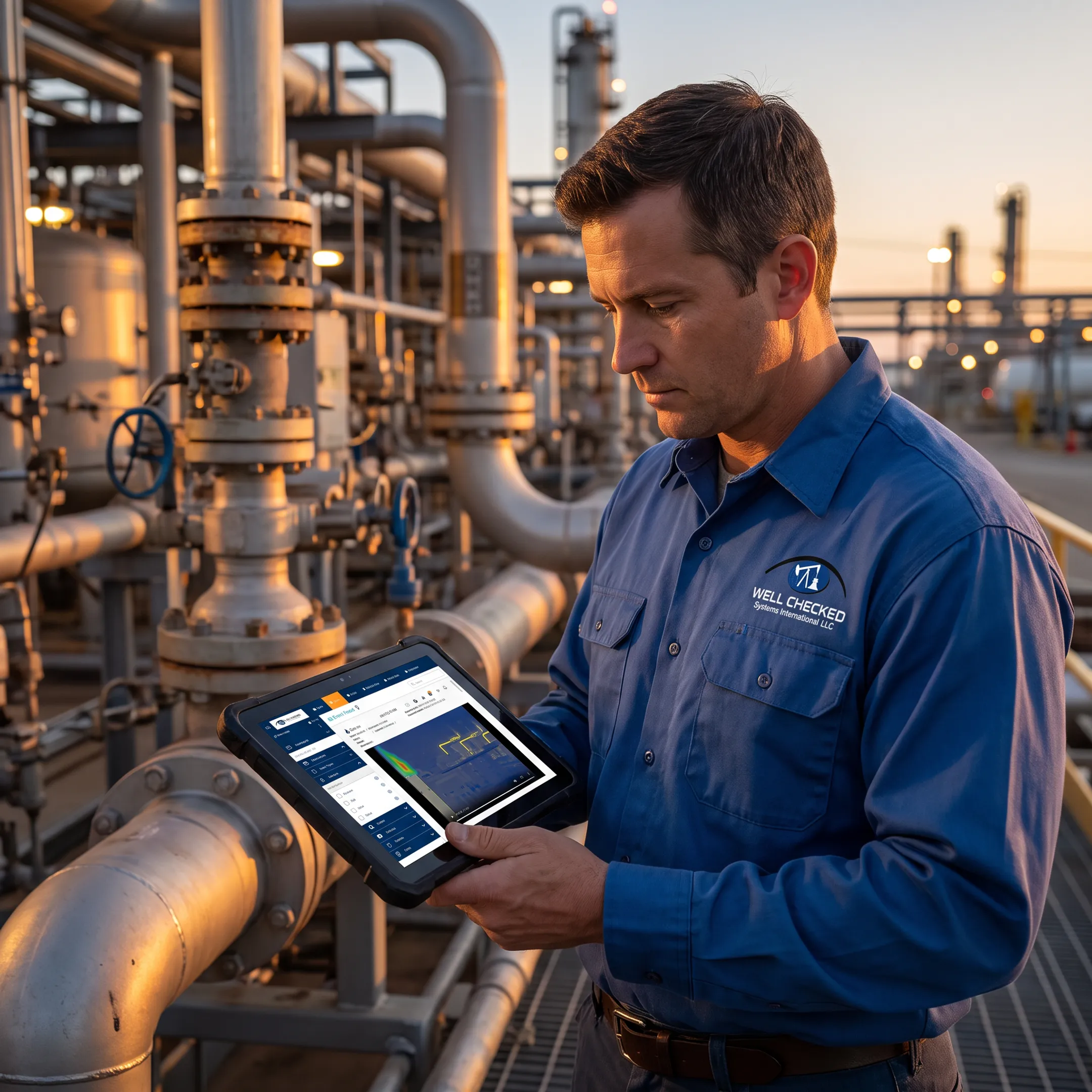 Technician reviewing flare monitoring data
