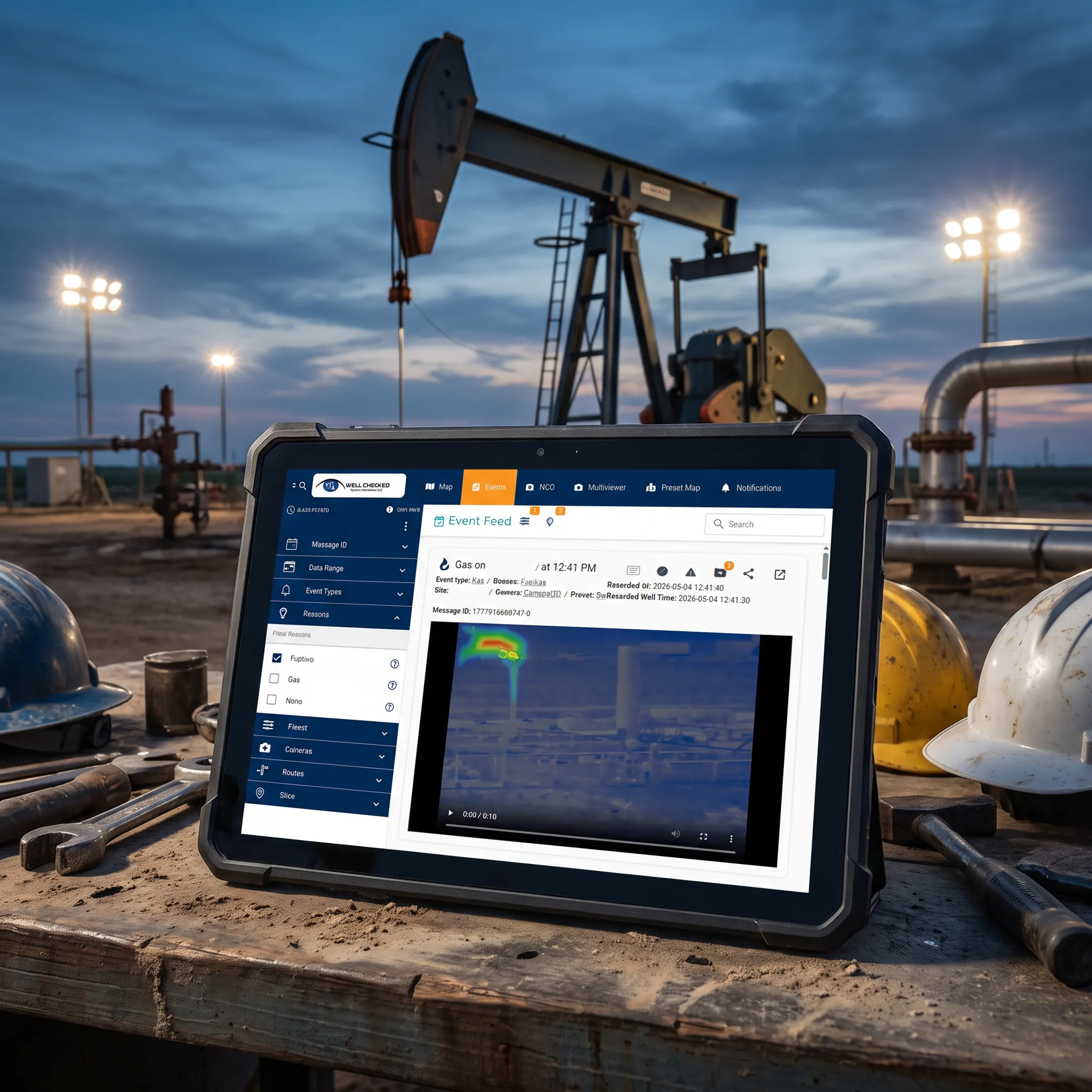 Technician monitoring a remote oil and gas wellsite