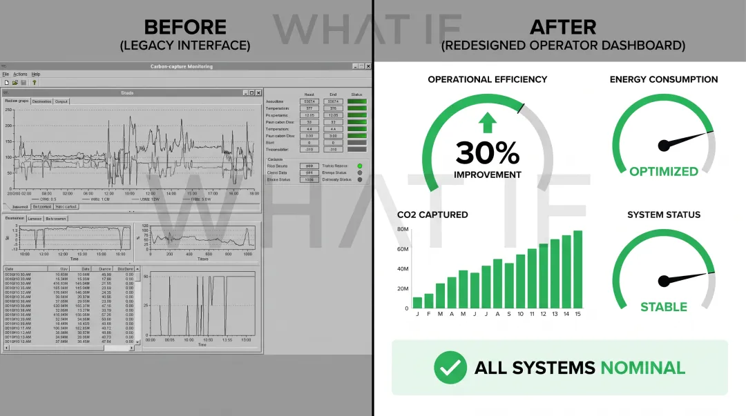 Carbon capture dashboard UX redesign with simplified data visualizations for operators