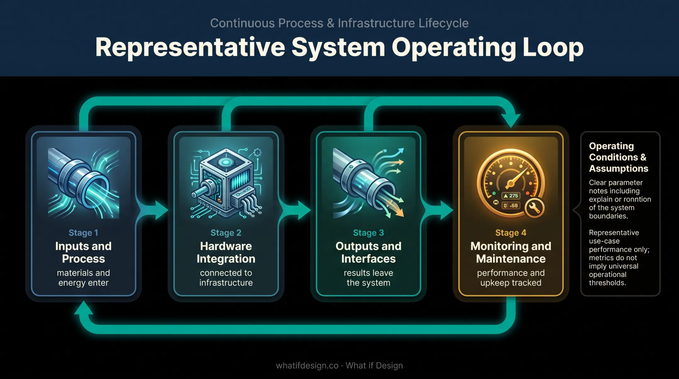 Annotated hardware operating loop connecting inputs outputs and infrastructure