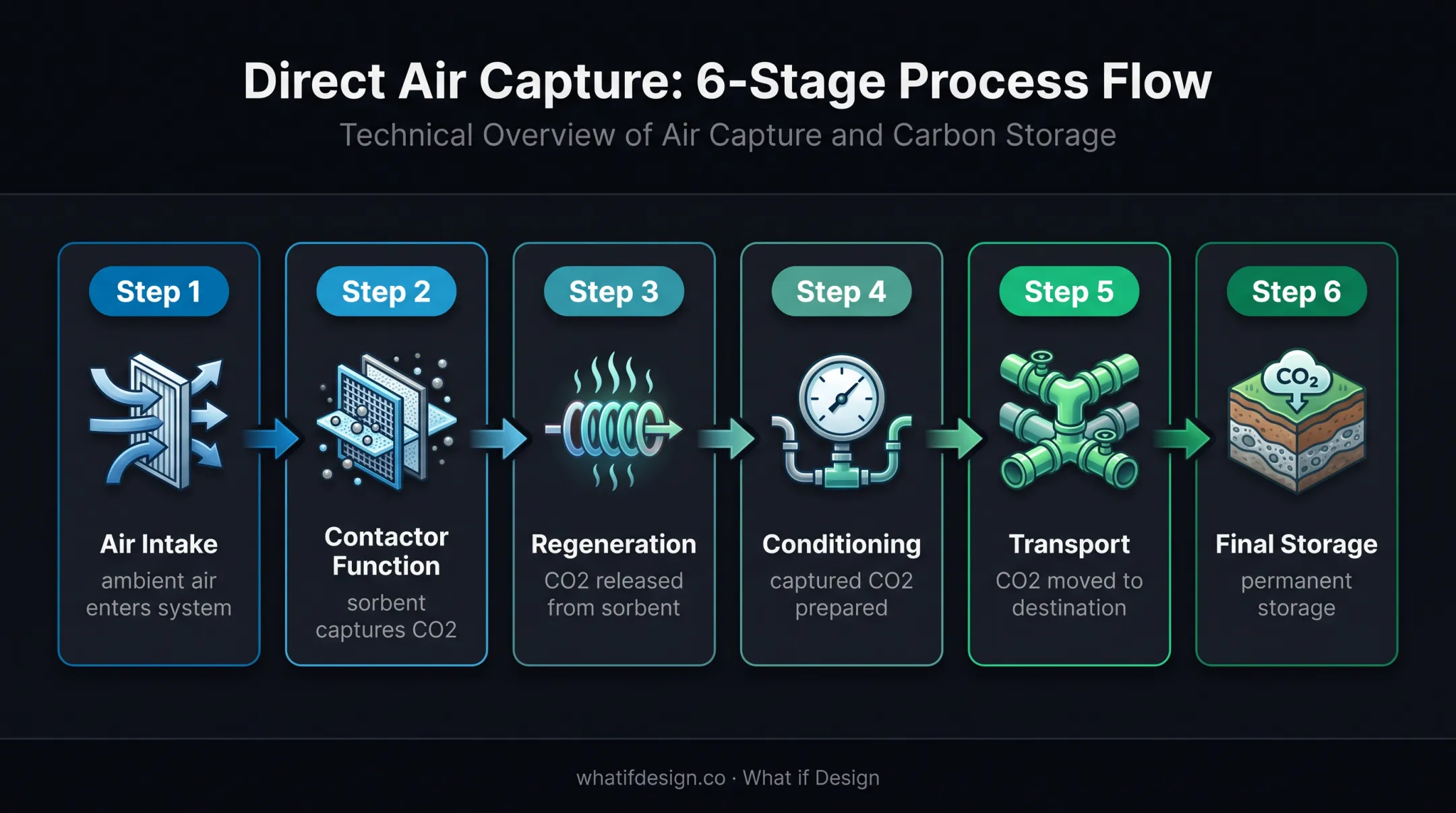 Direct air capture carbon pathway from ambient air to final storage