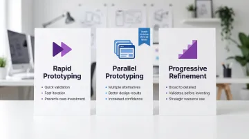 Infographic comparing rapid prototyping, parallel prototyping, and progressive refinement techniques
