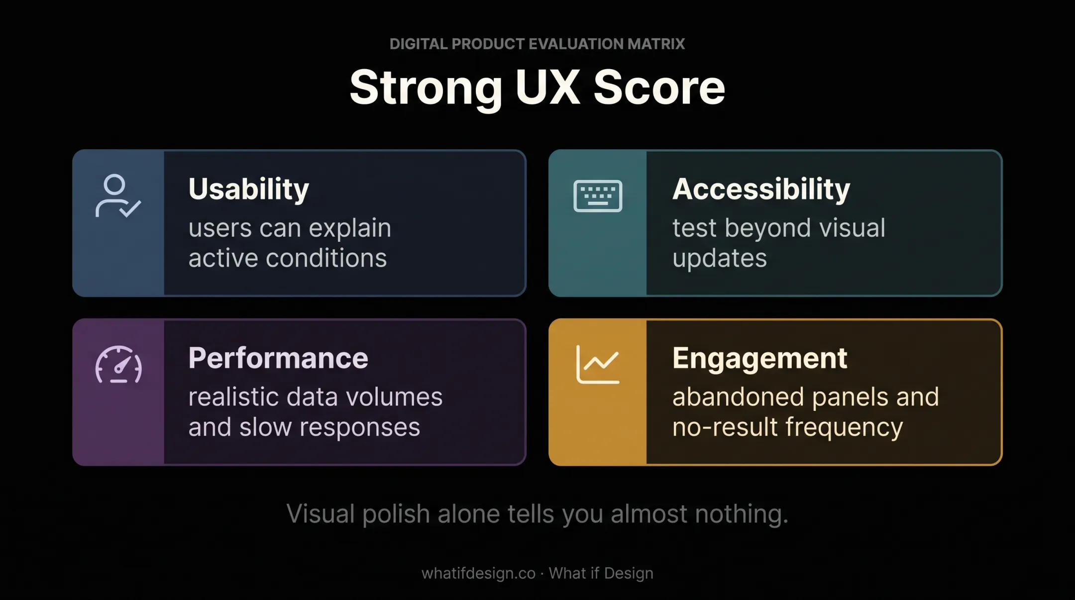 Four-part UX filter evaluation framework for enterprise datasets