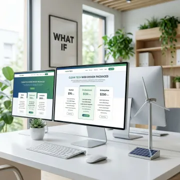Clean tech website design pricing packages displayed on modern digital screens