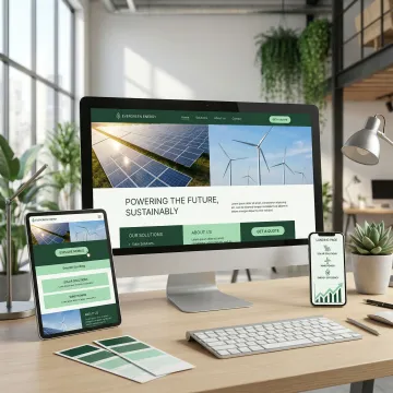 Modern clean energy website design showcasing renewable technology on desktop and mobile devices