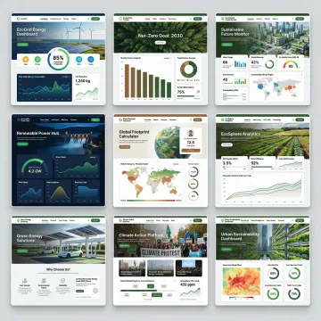 Collection of modern environmental website designs showcasing climate tech innovations