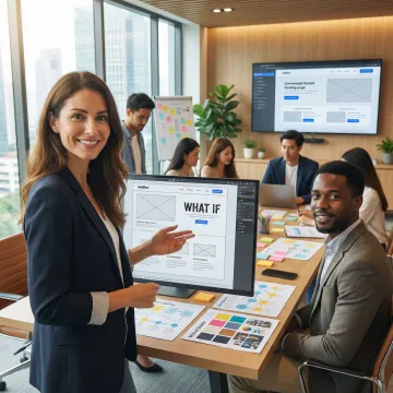 B2B enterprise team collaborating on strategic Webflow website design